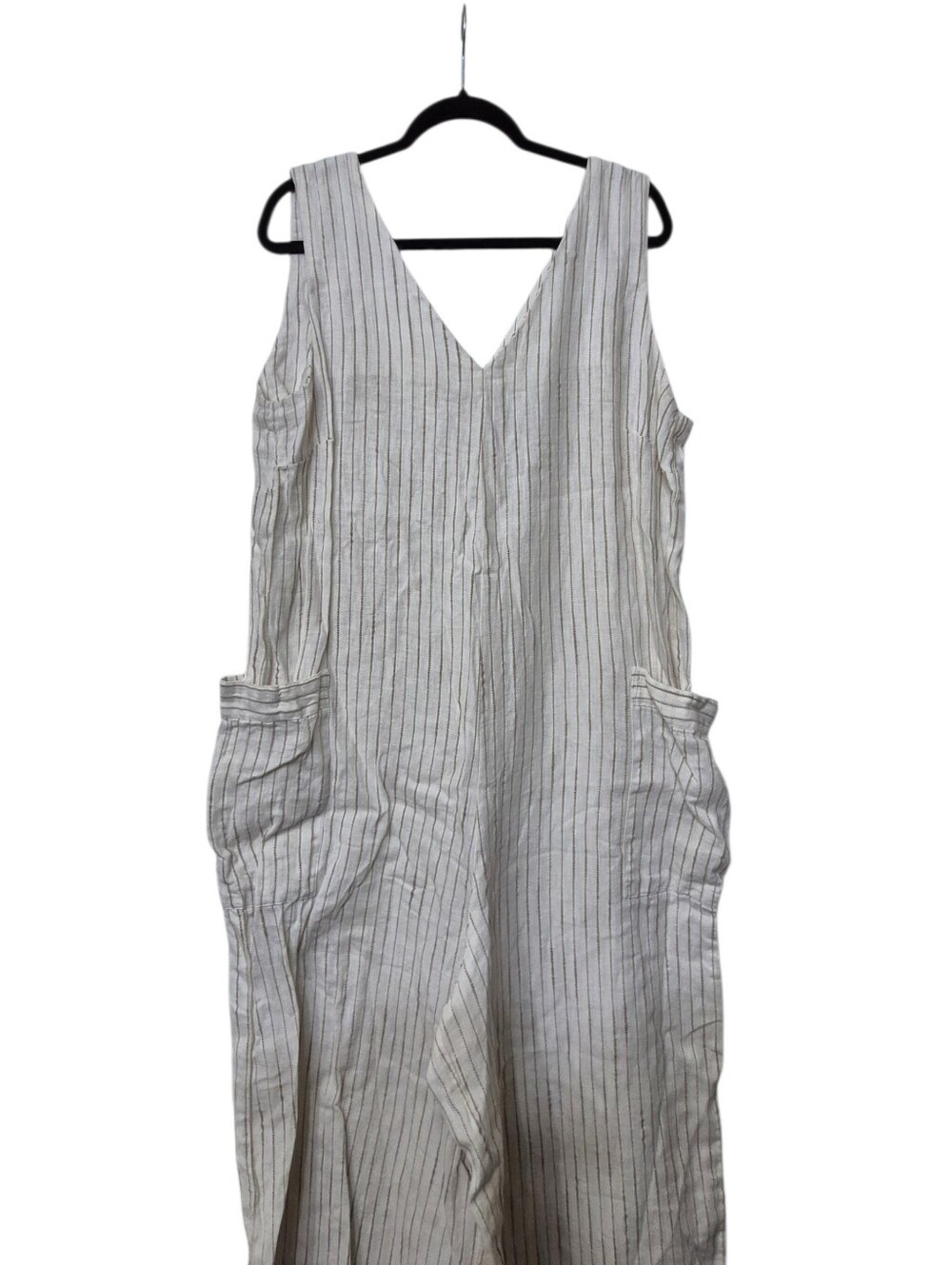 Cynthia Rowley New Linen Blend Striped Cream / Tan Jumpsuit XL